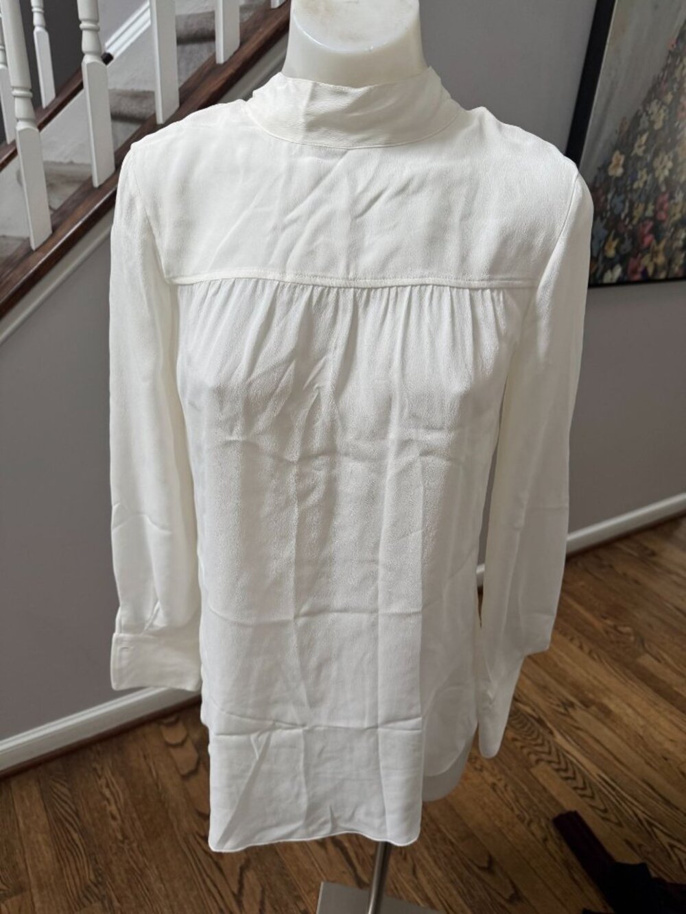 See by Chloe Silk Layered Tie Neck Mini Dress Snow White 34 XS